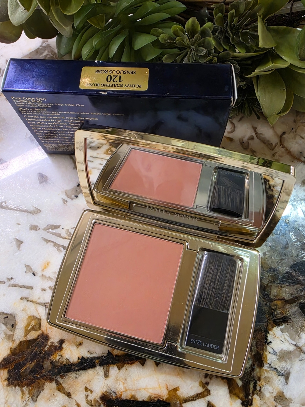 Estee Lauder Creamy Coral-Pink Blush Compact with Brush